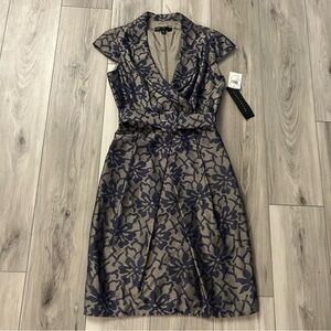 Aidan Mattox Shift Jacquard Dress beltwd Lined Blue Size 4